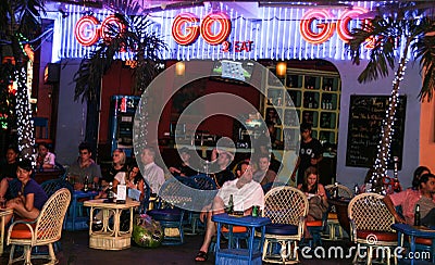 Tourists in the bar in ho chi minh city,vietnam