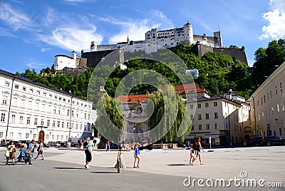 Tourists in the historical center of Salzburg,Austria