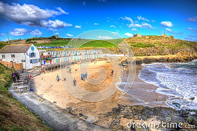 Tourists at Porthgwidden beach St Ives Cornwall England in HDR