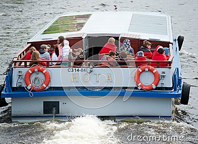 Tourists on river bus, St. Petersburg