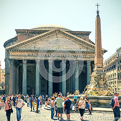Tourists visit the Pantheon in Rome, Italy