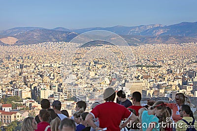 Tourists watching panorama of Athens