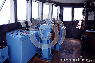 Tow-Boat Cabin - Wooden Wheel and Dashboard