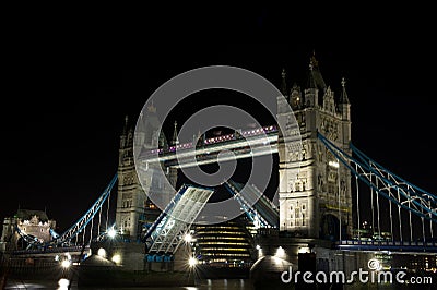 Tower Bridge open, London, UK