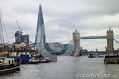 Tower Bridge and the Shard, London, UK.