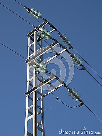 Tower of high-voltage cables with the sky