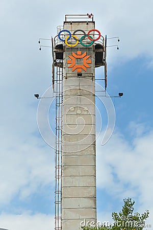 Tower with the logo of Olympic Games