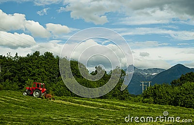 Tractor on farm in countryside