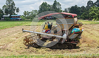 A tractor harvesting the crops