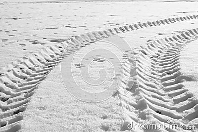 Tractor tracks in snow