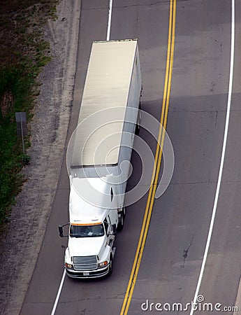 Tractor Trailer Semi Truck on Road View from Above