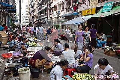 Trading activities at the downtown Yangon market