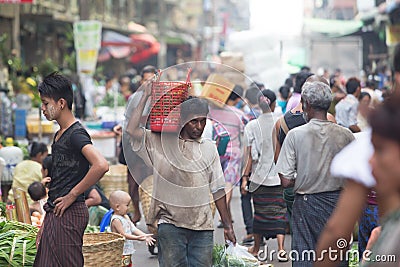 Trading activities at the downtown Yangon market