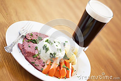 Traditional Corned Beef Dinner with Beer