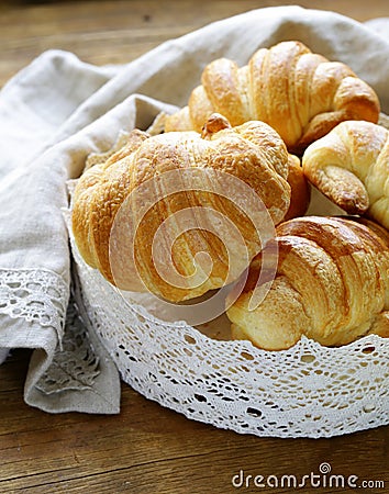 Traditional French baking puff pastry croissants