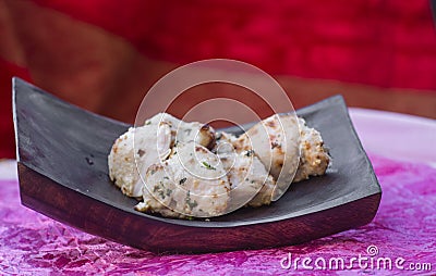 Traditional indian food chicken malai tikka grilled chicken brea