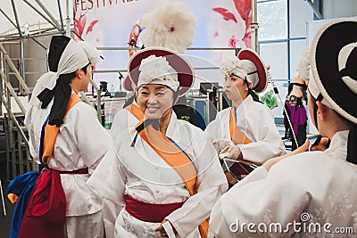 Traditional Korean dancers at Orient Festival in Milan, Italy