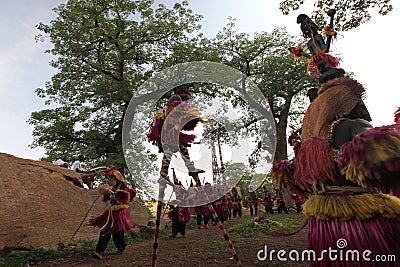 Traditional mask dancers in Dogon Village Mali