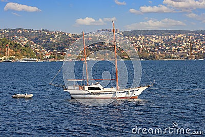 Traditional Turkish design, two masted wooden sailing boat.