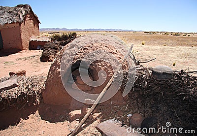 Traditional village with a clay oven in Bolivia