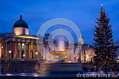 Trafalgar square in christmas with christmas tree