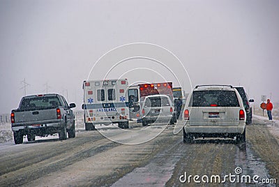 Traffic accident, on icy road