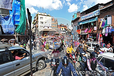 Traffic jam and air pollution in central Kathmandu