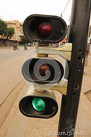 Traffic light at the intersection of Lomé, Togo