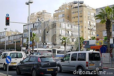Traffic on the streets in Bat-Yam, Israel