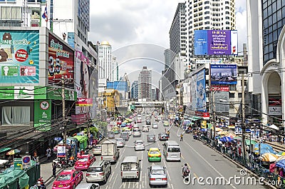Traffic View from flyover Pantip IT Plaza Building july 10, 2014 in Bangkok, Thailand.