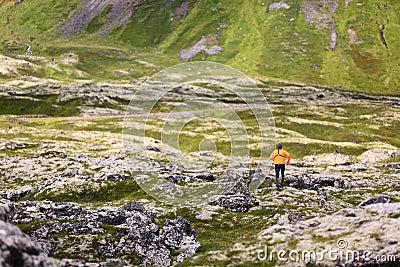 Trail running man in nature landscape