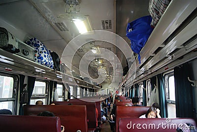 Train hard seat carriages landscape, in China