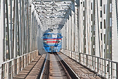 Train traveling on the iron bridge