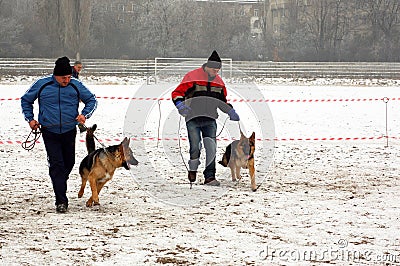 Trainers with Alsatian dogs