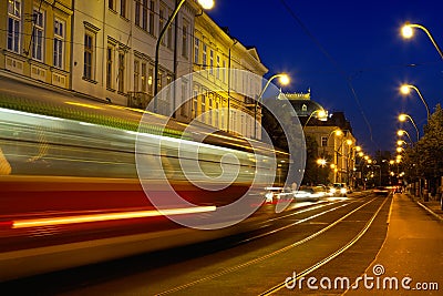 Tram on the evening street