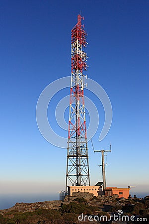 Transmission tower on top of mountain