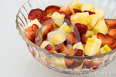 Transparent glass plate in strawberry and apple block block