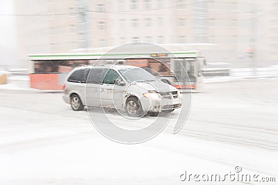 Transport schedule during snowfall in Moscow, Russia