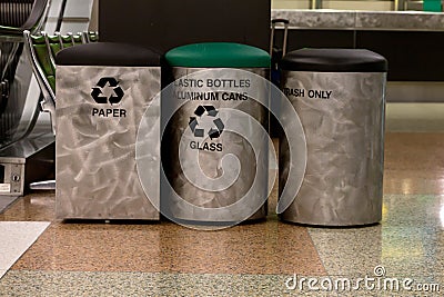 Trash cans inside Denver airport