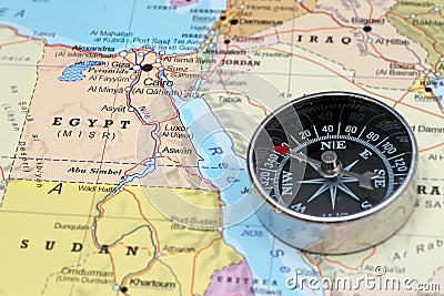 Travel destination Egypt, map with compass