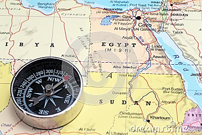 Travel destination Egypt, map with compass