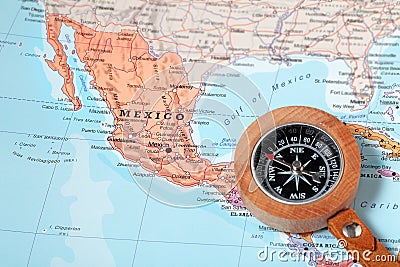 Travel destination Mexico, map with compass