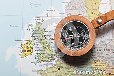 Travel destination United Kingdom and Ireland, map with compass