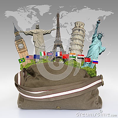 Travel the world monuments bag concept