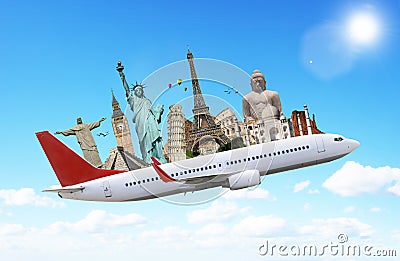 Travel the world monuments plane concept