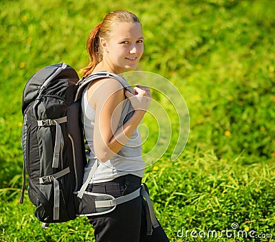 Young woman with backpack