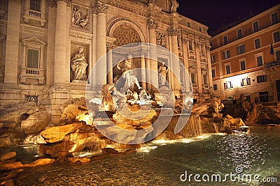 Trevi Fountain Overview Night Rome Italy