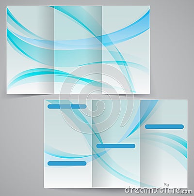 Tri-fold business brochure template, vector blue d