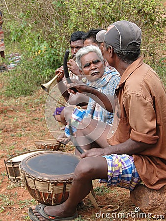 Tribal musicians play dance music