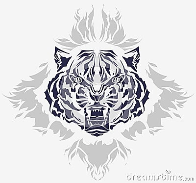 Tribal roaring tiger head and flames